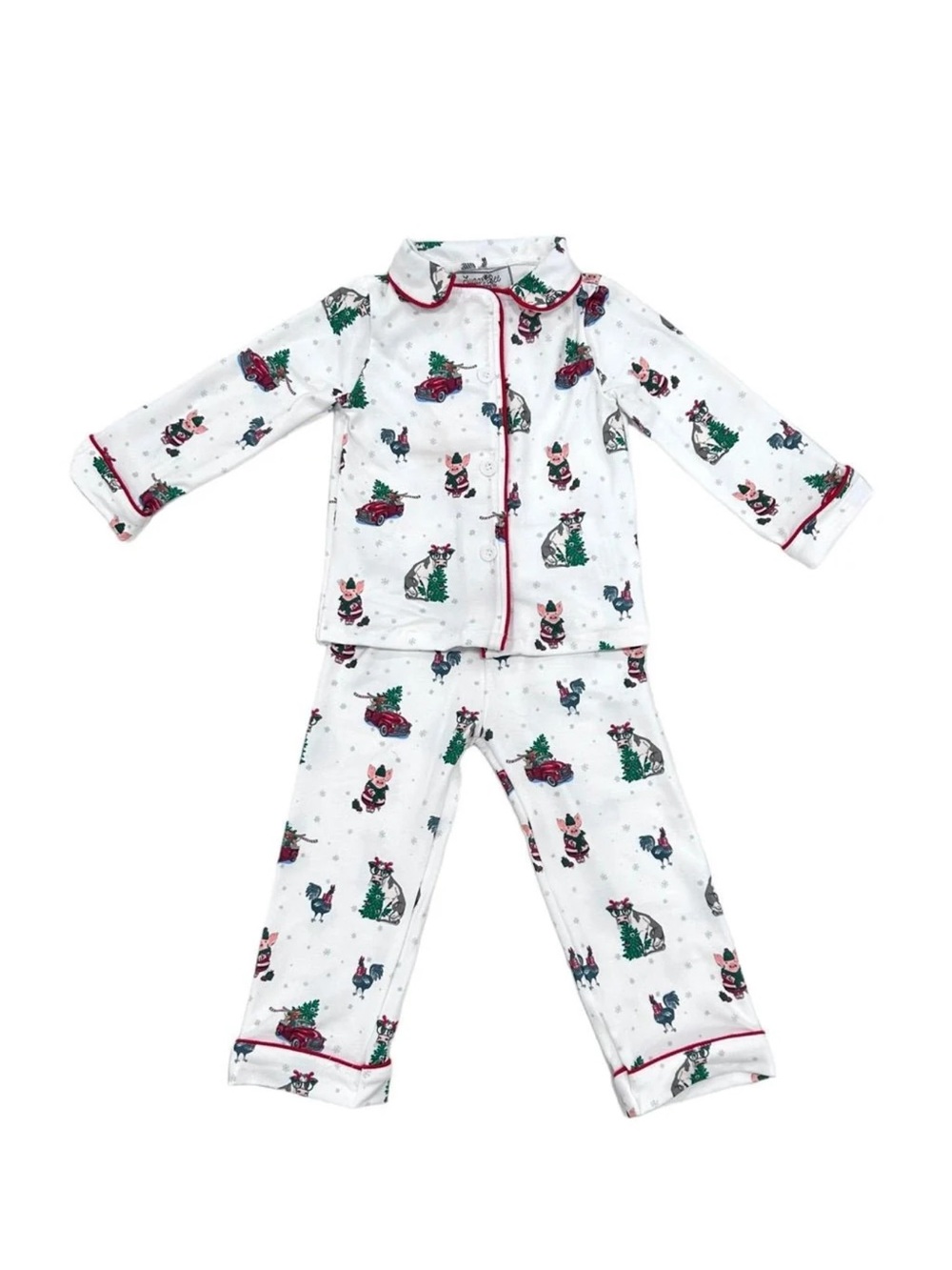 Sugarbee boys White Holiday Christmas Pajama Set with Red Trim